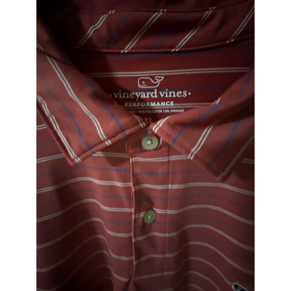Vineyard Vines Performance Polo‎ Shirt Men's Red Striped Short Sleeve Size XL
